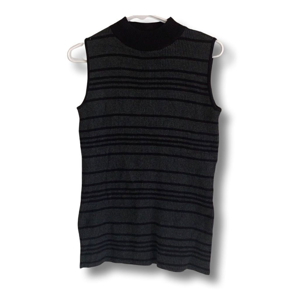 Black & gray striped sweater tank